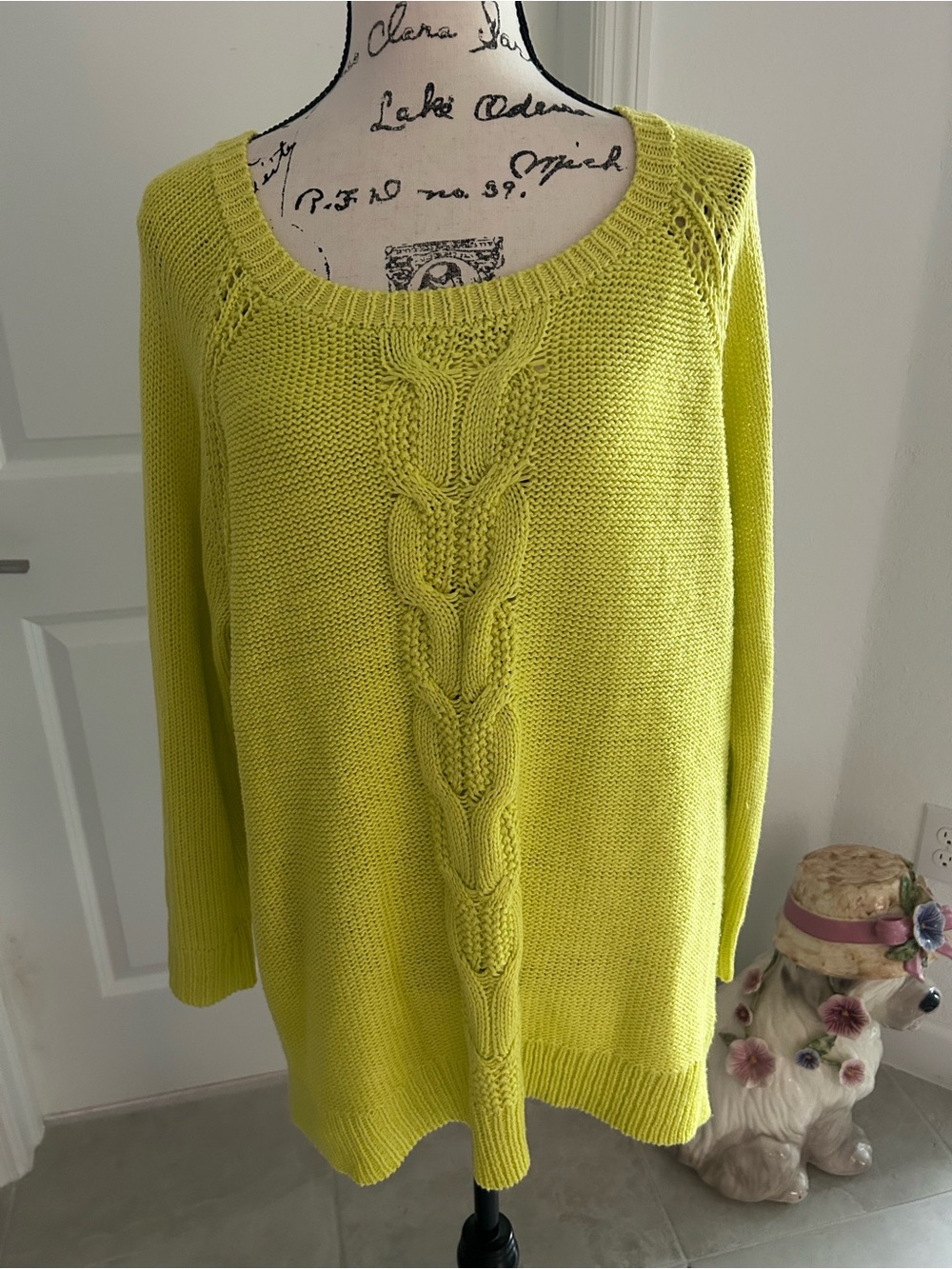 Lime Green Cable-Front Women's Sweater